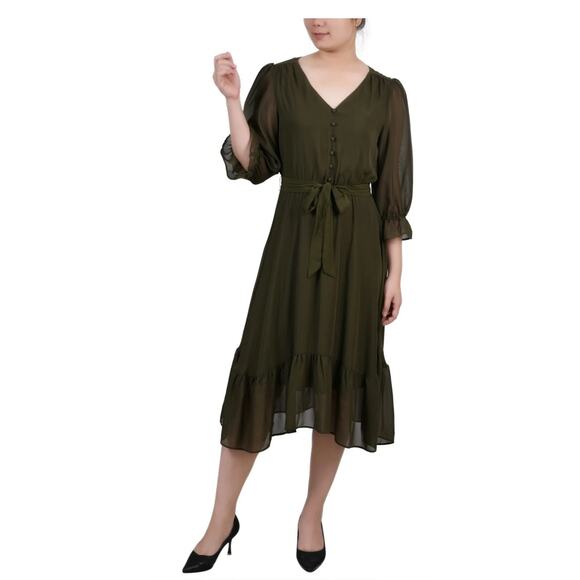 NY Collection Women's Dark Navy Midi Flounced Dress, Size Large, NWT - Picture 1 of 8
